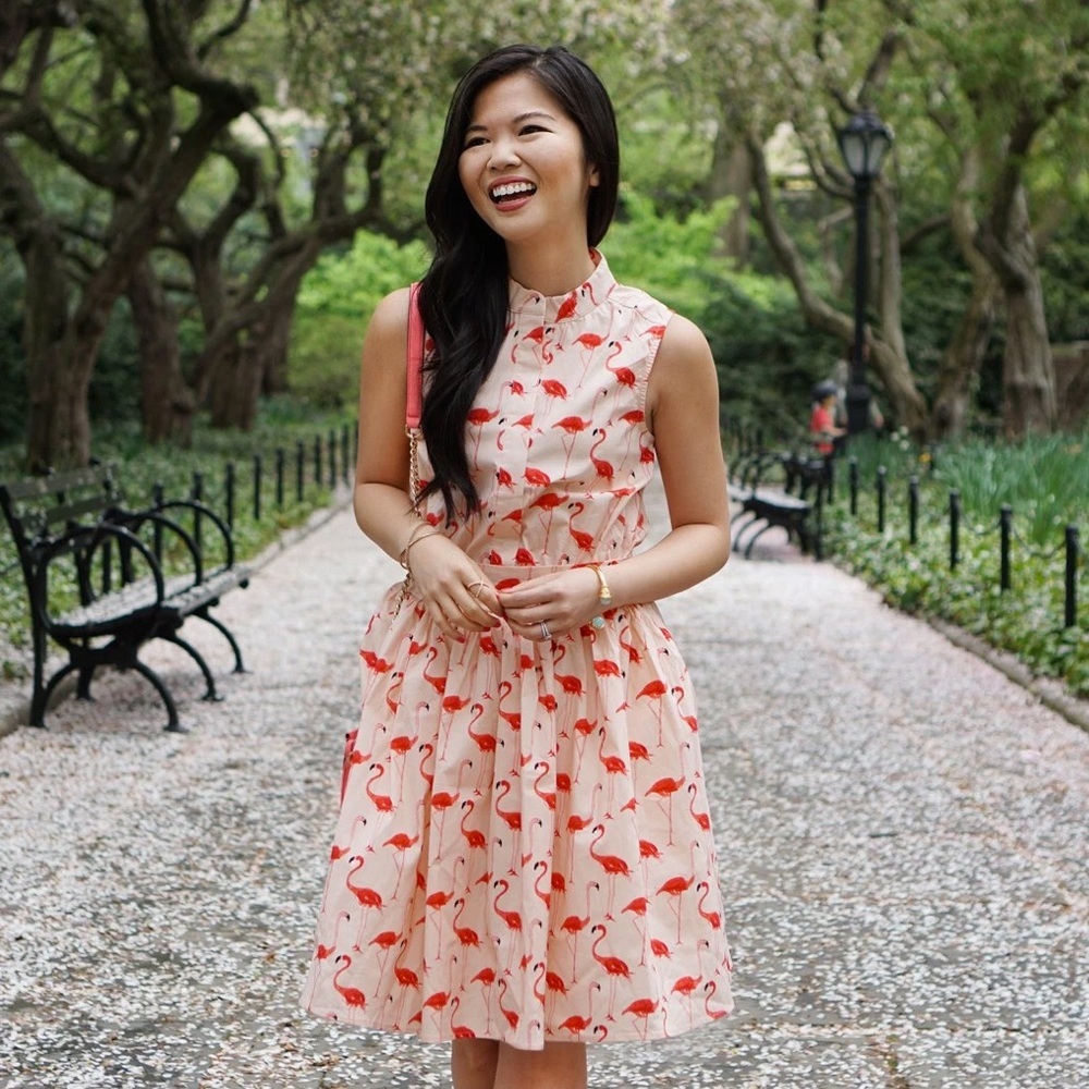 Pink and Coral Flamingo Print Dress